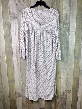 Eileen West XL Eyelet Lace & Ribbon Black Floral Print Gown w/Sleeves Loose Fit